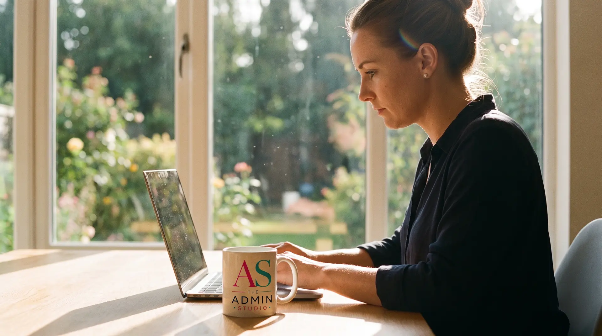 Virtual assistant working professionally from a home office